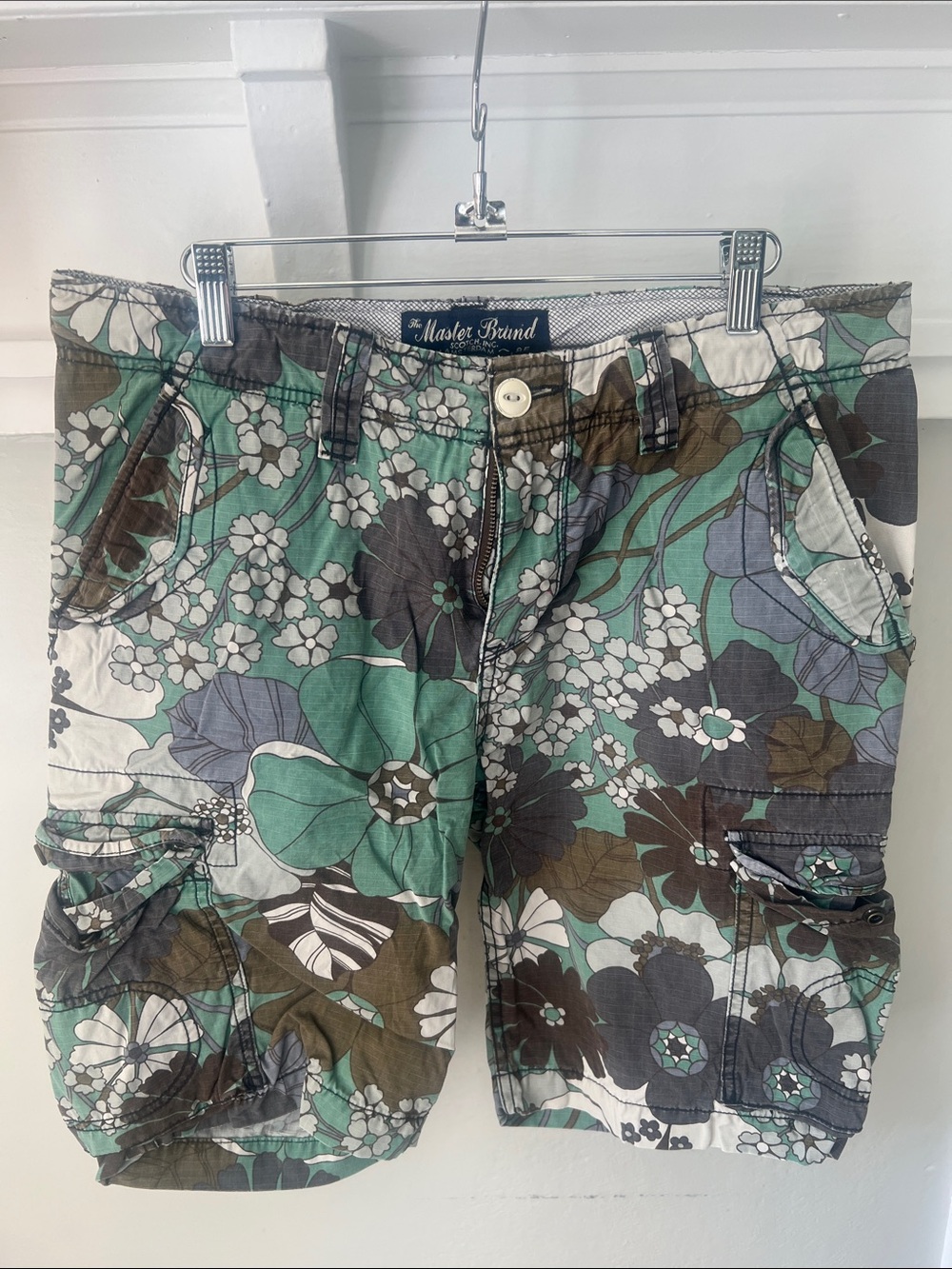 Menβs Scotch & Soda Floral Cargo Shorts - Green, Brown, Gray